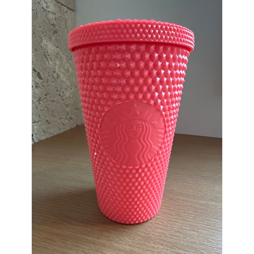 Starbucks 2022 Dragon Fruit Coral Pink 16oz Grande Tumbler Studded Cold Cup